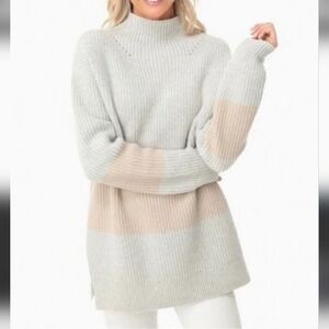 Tuckernuck Heather Broadway Striped Mock Neck Wool Cashmere Blend Sweater